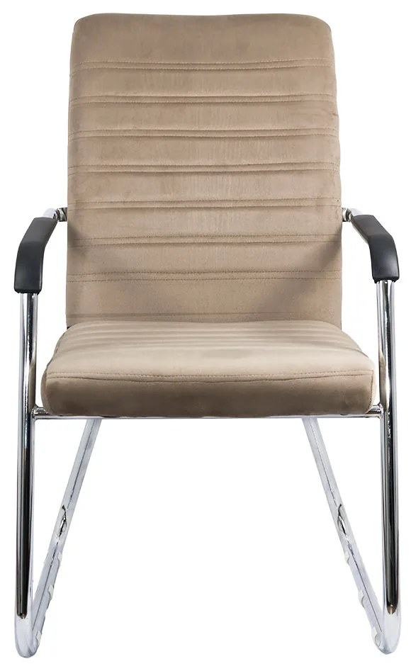 Scaun vizitator bej OFF 833V din piele ecologică cu cadru metalic cromat și brațe