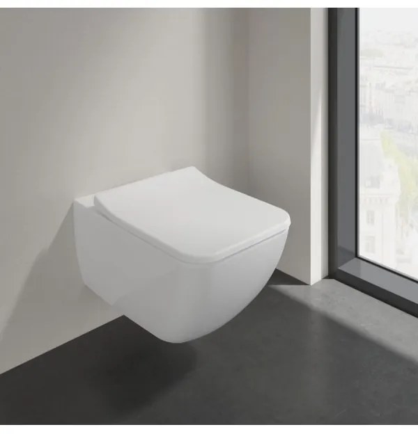 Set vas WC rimless suspendat, Villeroy&amp;Boch Venticello, DirectFlush, cu capac inchidere lenta, 37.5x56cm, Alb Alpin, 4611RS01