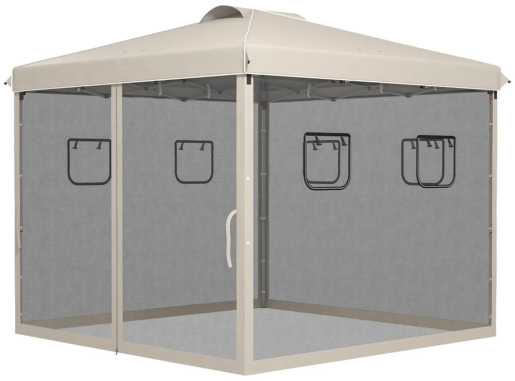 Outsunny Pavilion Pliabil, reglabil în înălțime, perdele de plasă, geantă de transport, structură metalică, 3 x 3 x 3 m, Bej | Aosom Romania