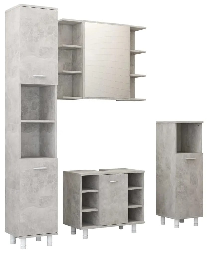 3056902 vidaXL Set mobilier baie, 4 piece, gri beton, lemn prelucrat