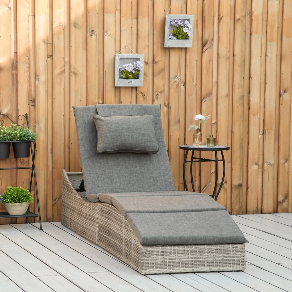Outsunny sezlong din rachita pentru exterior, sezlong din ratan din PE, pliabil, pentru terasa, langa piscina, cu perna | AOSOM RO