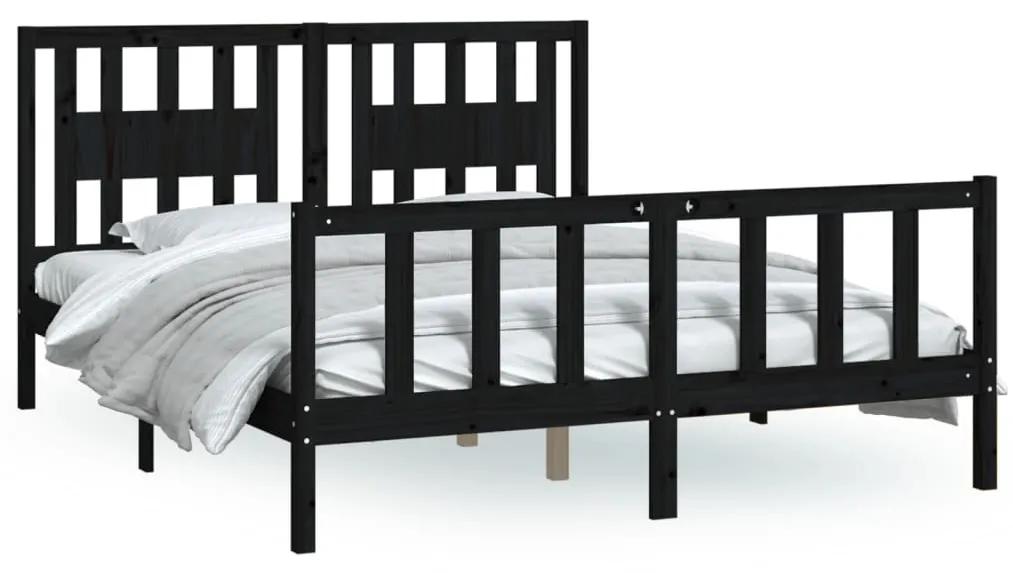 3188175 vidaXL Cadru pat tăblie King Size, negru, 150x200 cm, lemn masiv pin