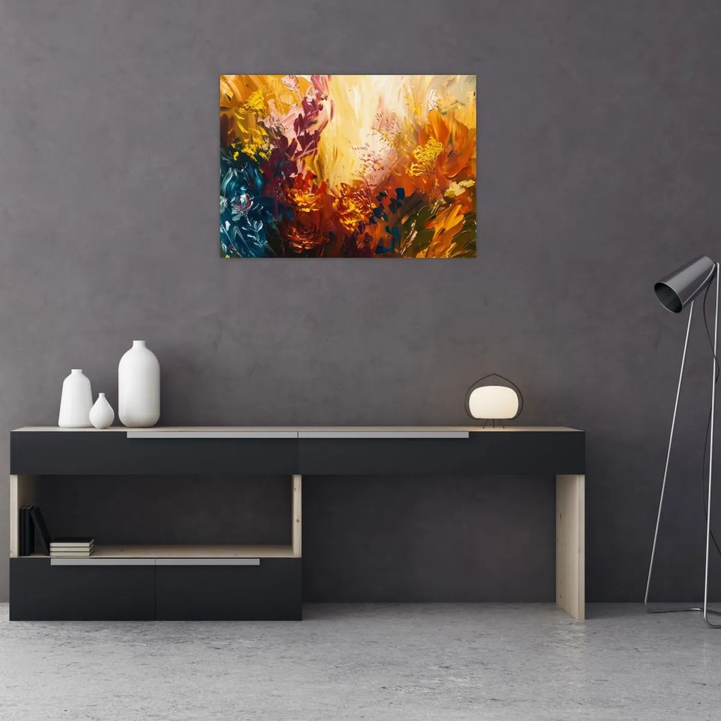 Tablou pe sticlă - pictură abstractă de flori (70x50 cm)