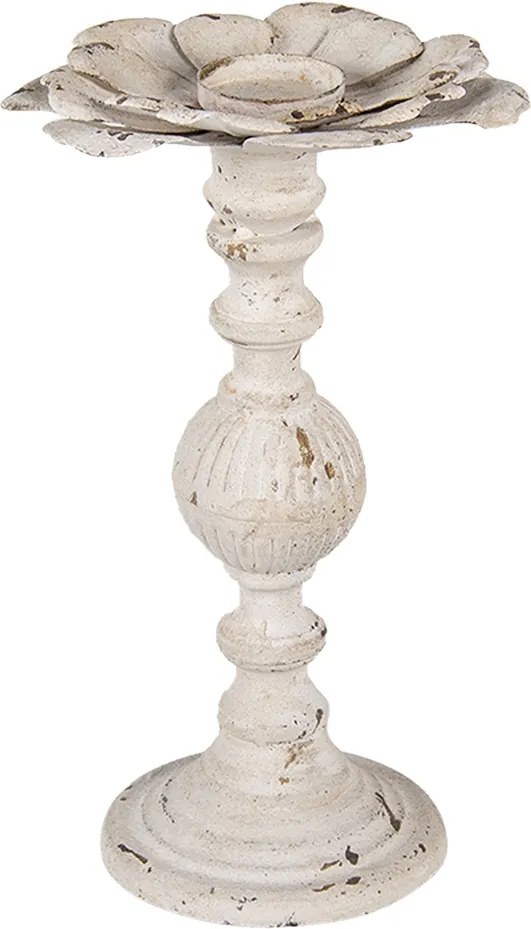 Suport lumanare, alb patinat, din metal, aspect vintage, Ø19x34 cm