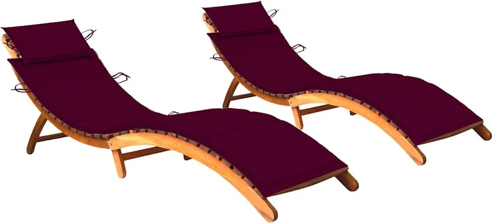 vidaXL Șezlonguri cu perne, 2 buc., lemn masiv de acacia