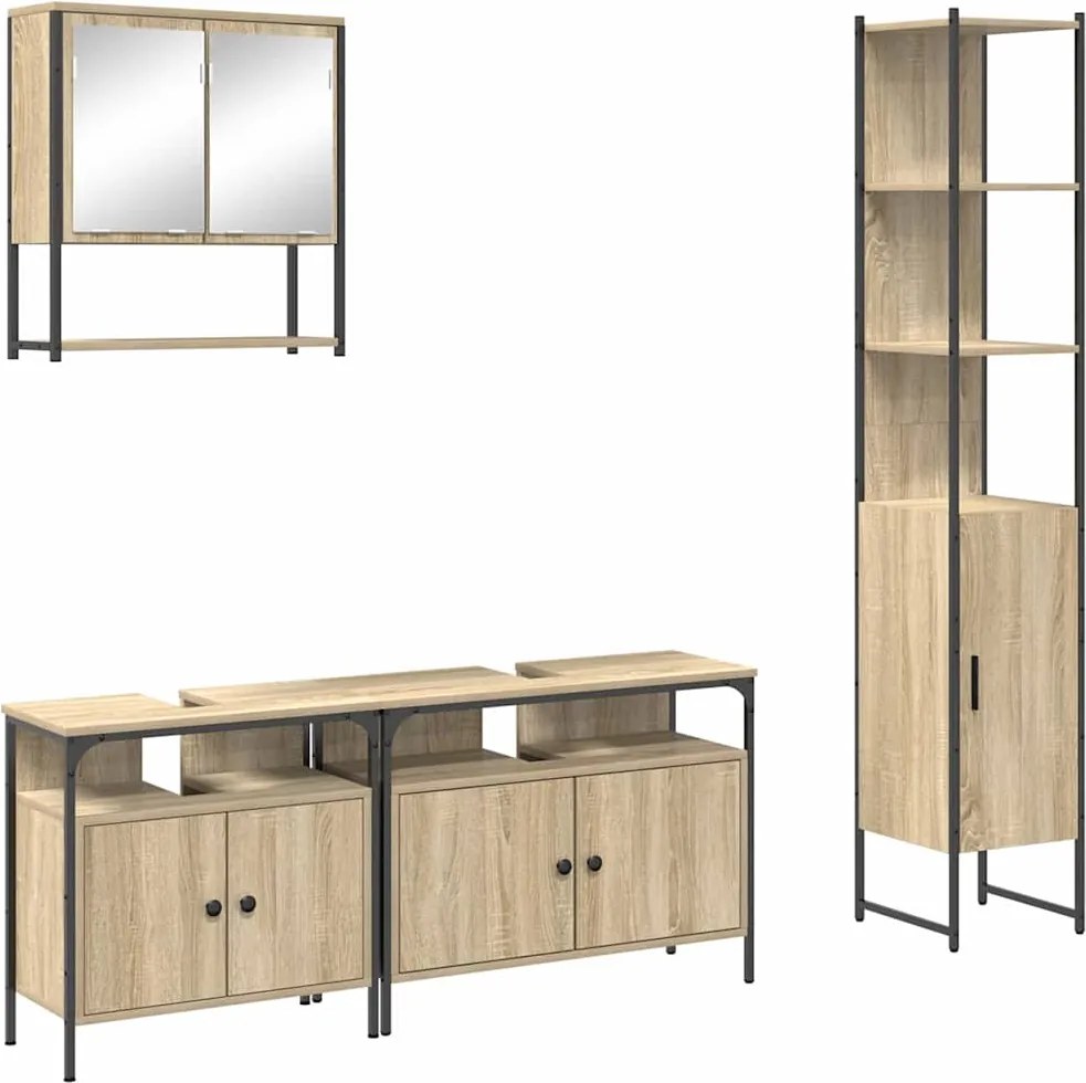 vidaXL Set de mobilier pentru baie 4 pcs Stejar Sonoma Lemn compozit