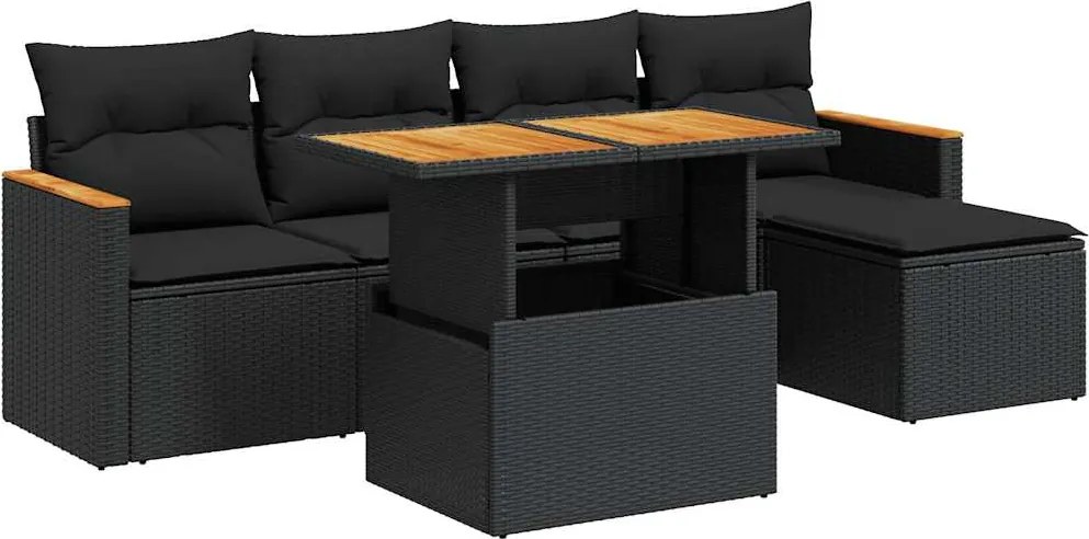 vidaXL Set mobilier grădină perne 6 piese negru poliratan/lemn acacia