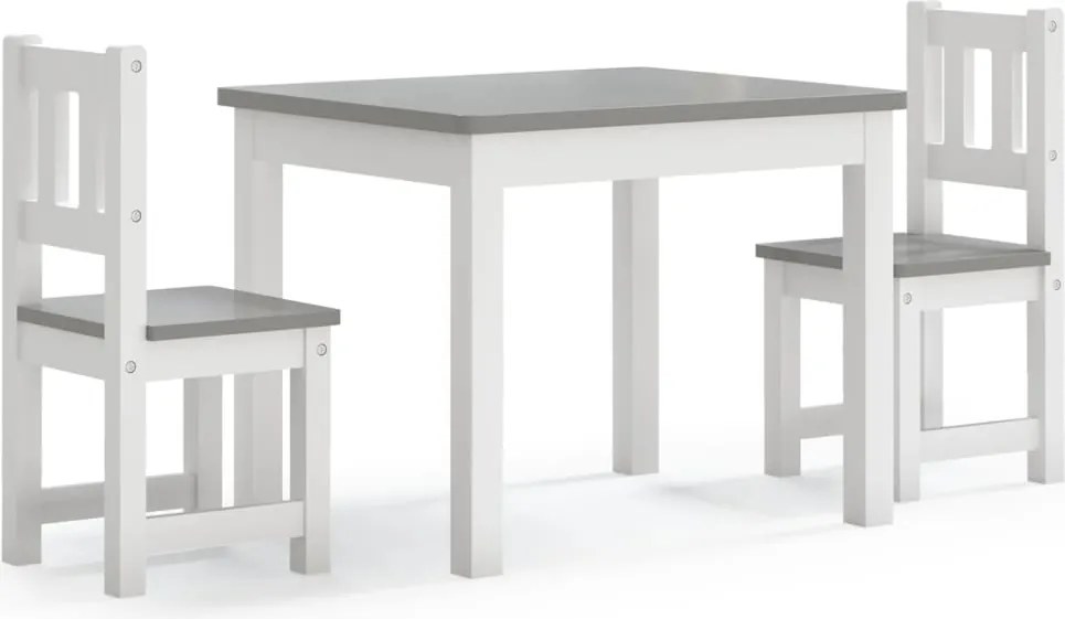 vidaXL Set masă&scaun pentru copii, 3 piese, alb și gri, MDF