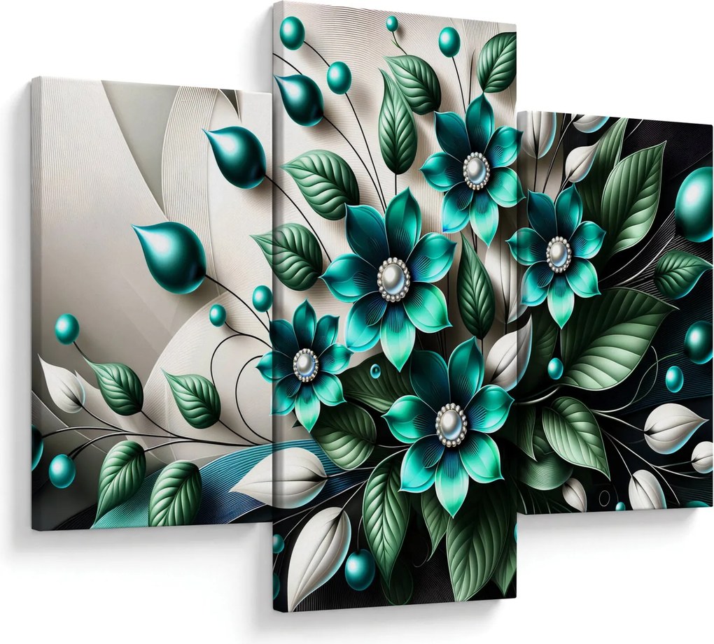 Tablou - Flori turcoaz 3D (90x60 cm)