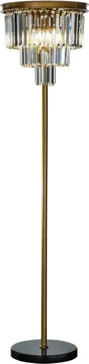 Lampadar din metal, auriu, cu cristale din sticlă în cascadă și bază neagră, 158 x 40 cm, „Hilton”