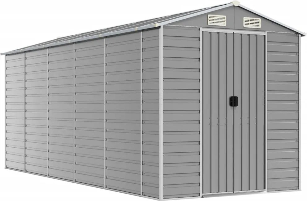 vidaXL Șopron de grădină gri deschis 191x470x198 cm, oțel galvanizat