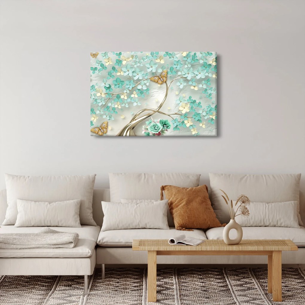 Tablou cu flori și fluturi (90x60 cm)