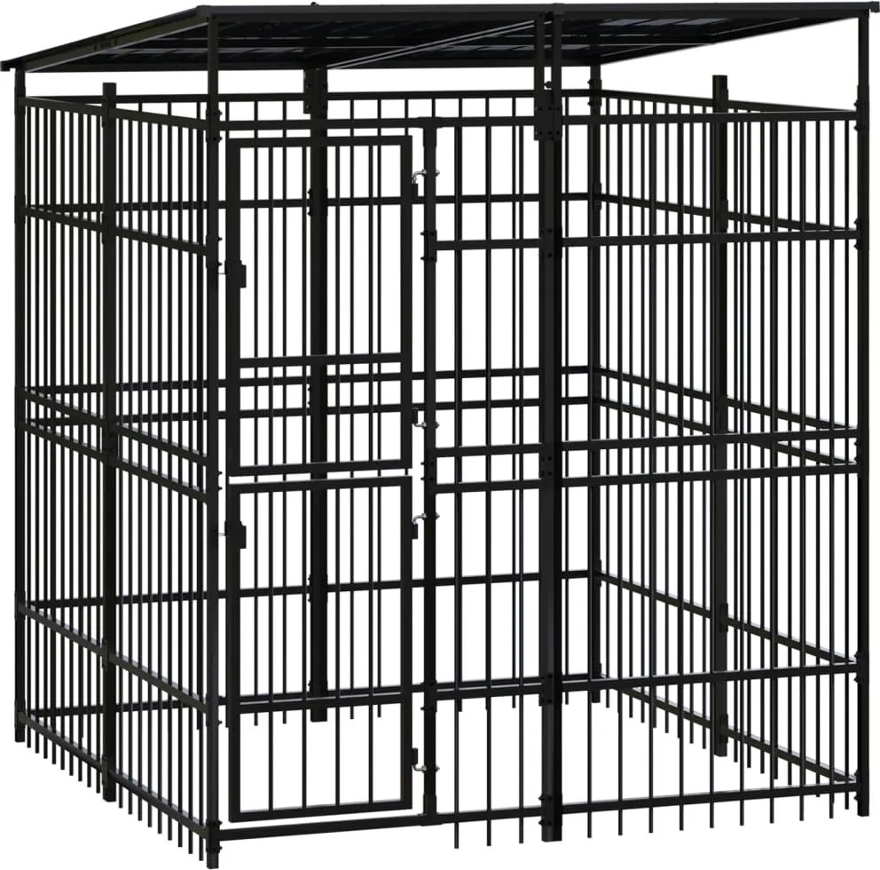 vidaXL Padoc pentru câini de exterior cu acoperiș, 3,69 m², oțel