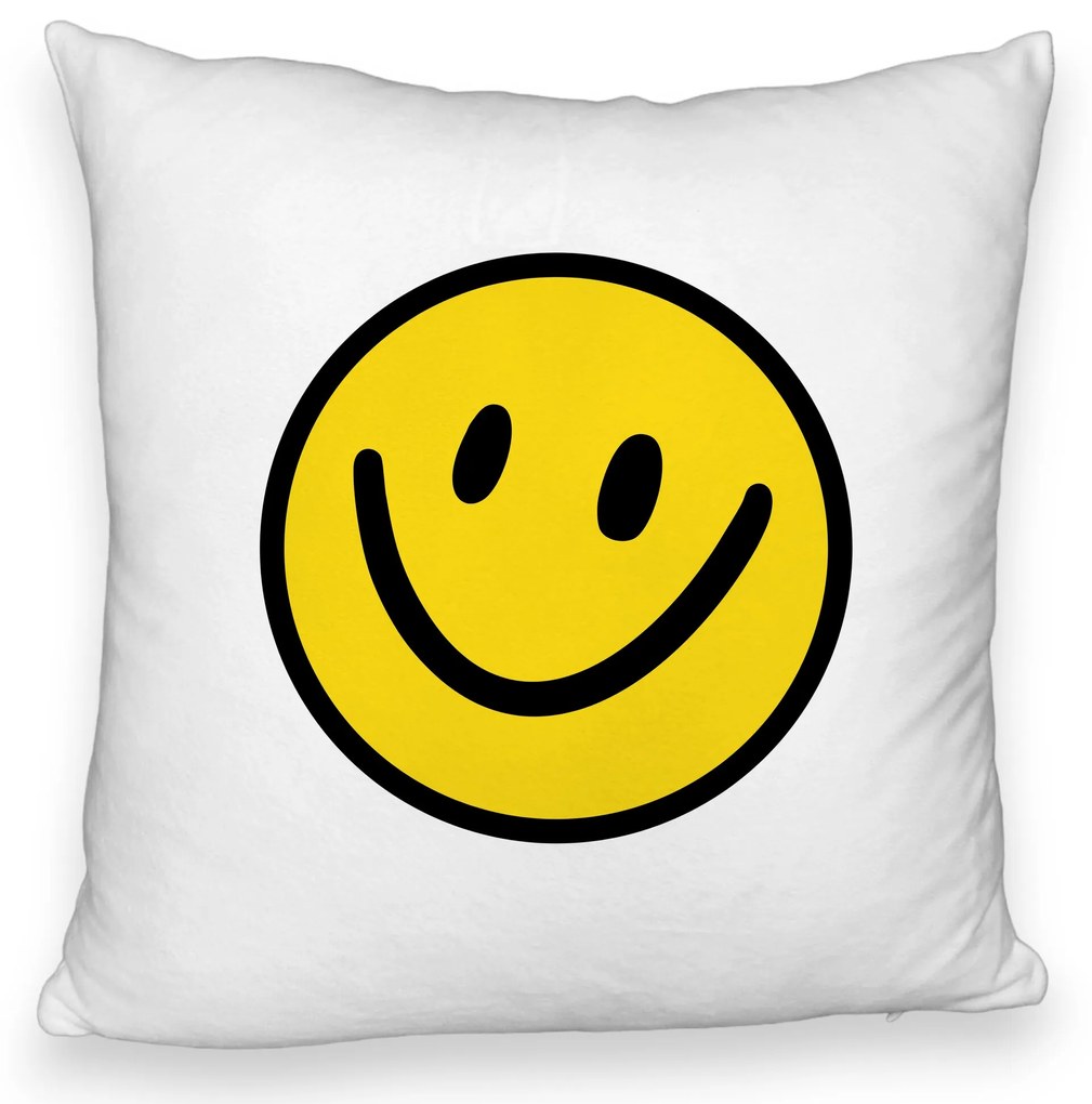 Perna Decorativa Fluffy, Model Smiley Face 2, 40x40 cm, Alba, Husa Detasabila, Burduf