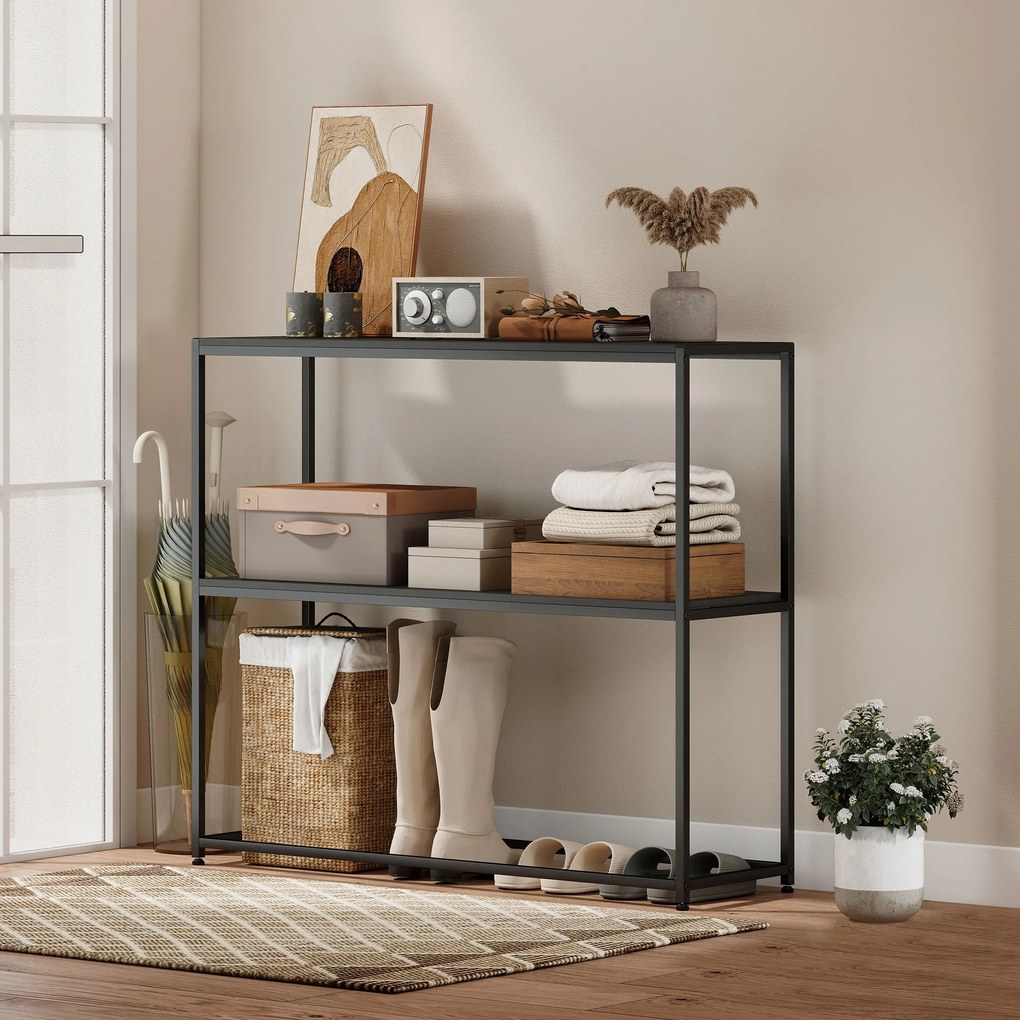 HOMCOM Consolă din oțel 2 etajere Design modern pentru living intrare coridor 100 x 30 x 87 cm Negru | Aosom Romania