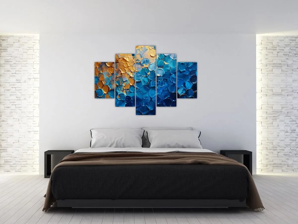 Tablou - Pictura albastru-auriu (150x105 cm)