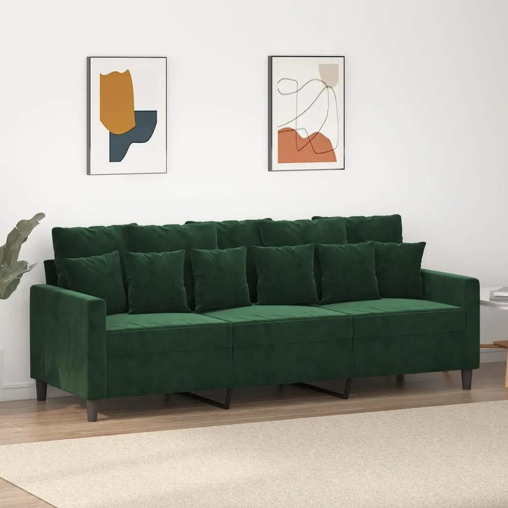 Canapea cu 3 locuri, verde inchis, 180 cm, catifea Verde inchis, 198 x 77 x 80 cm