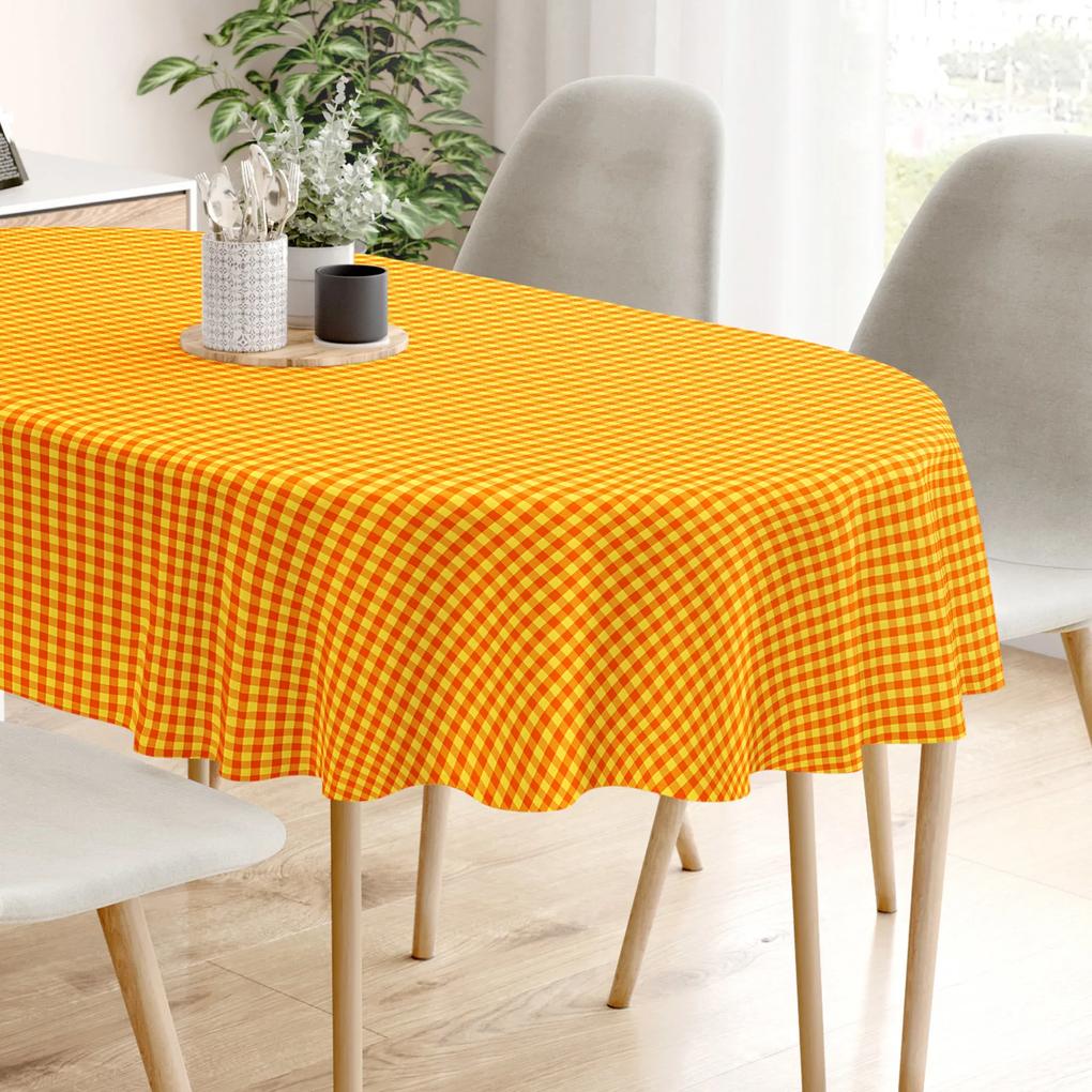 Goldea față de masă din 100% bumbac kanafas - carouri mici de culoare galben-portocalie - ovală 80 x 140 cm