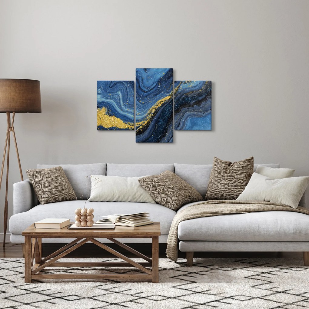 Tablou - Abstracție albastru-aurie (90x60 cm)