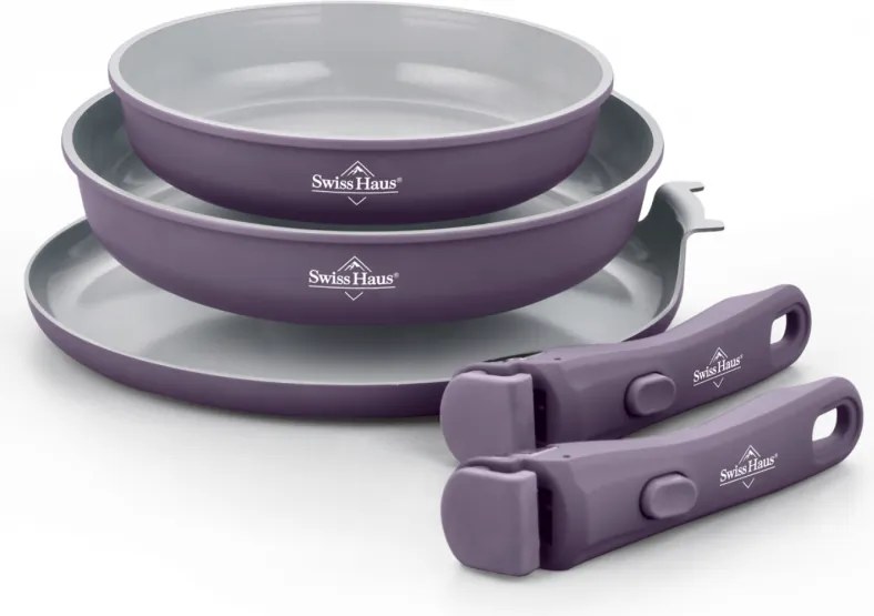 Set de tigai Swiss Haus SH-GCFP5LT, 5 piese, Acoperire ceramica Sapphire, Manere detasabile, Inductie, Violet