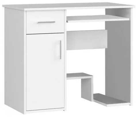Birou calculator, placa laminata, 1 sertar, 3 rafturi, alb, 90x50x74 cm, Jay