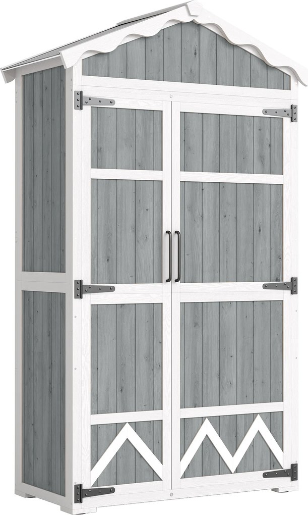 Outsunny Căsuță de grădină din lemn 105x55x179 cm dulap pentru unelte cu 4 rafturi acoperiș din metal galvanizat gri | Aosom Romania