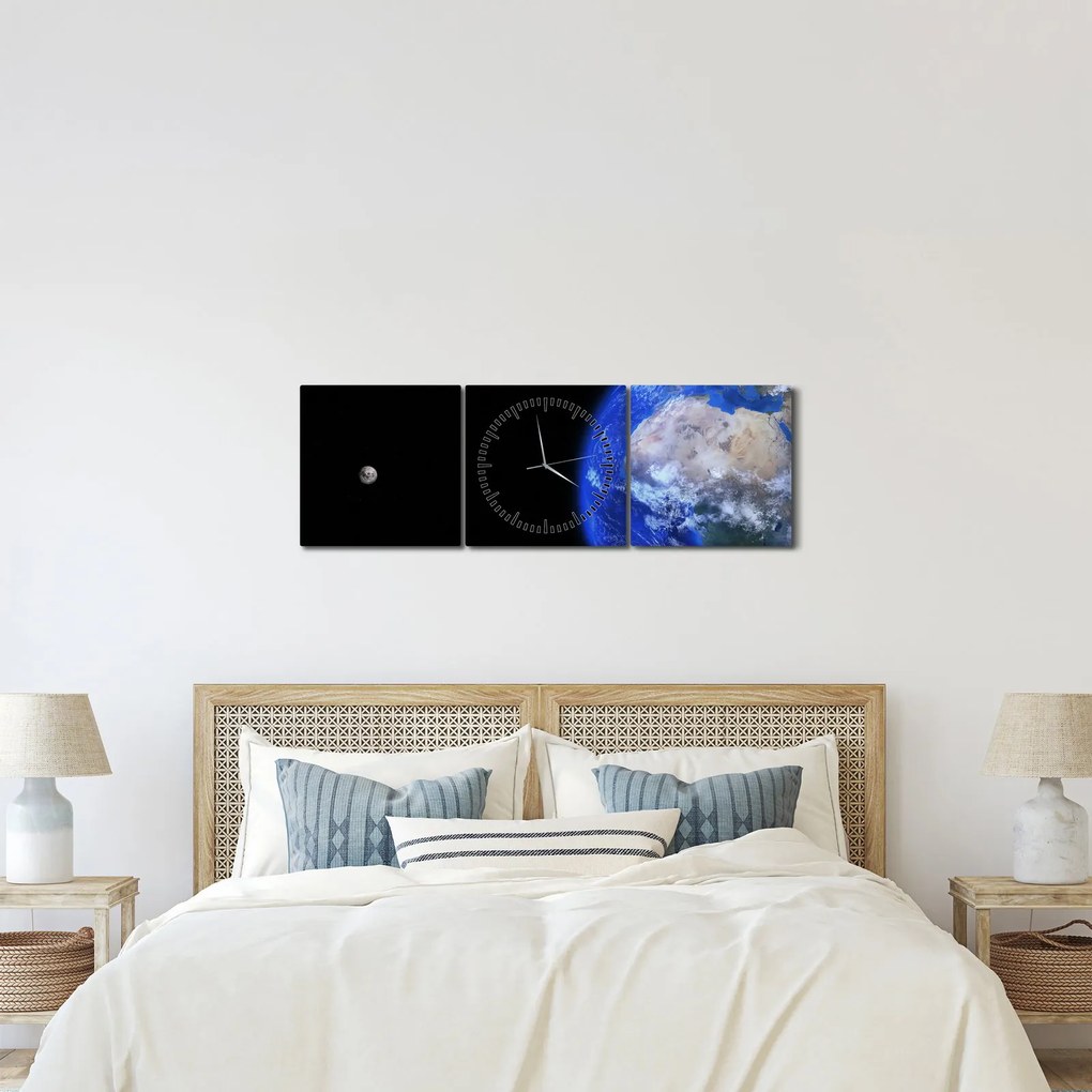 Tablou - Luna și Pământul (cu ceas) (90x30 cm)