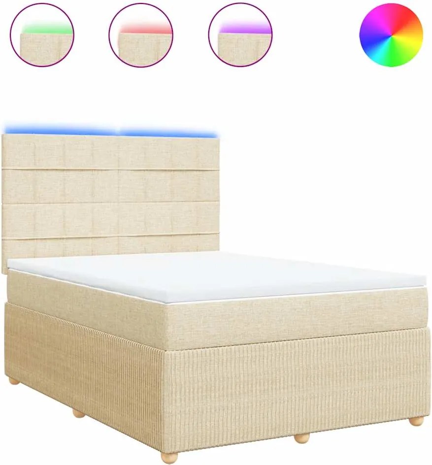 vidaXL Pat box spring cu saltea, crem, 160x200 cm, material textil
