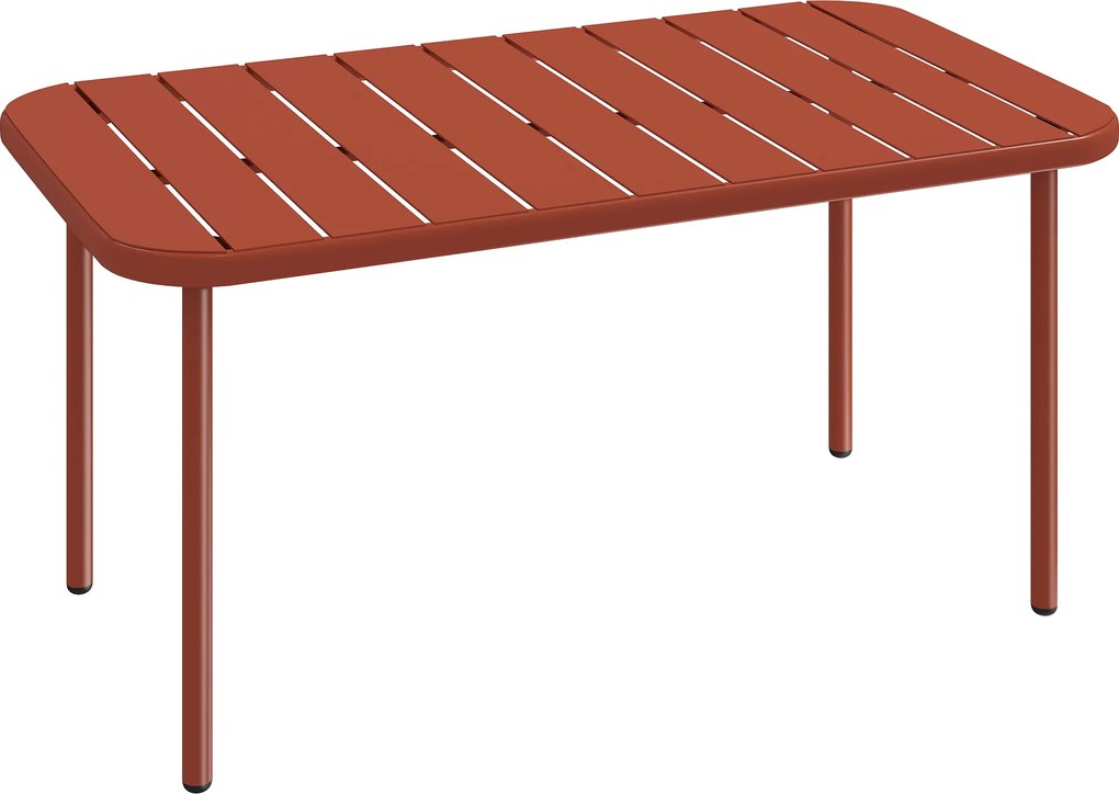 Outsunny Masă de cafea pentru grădină din oțel galvanizat, blat cu șipci, masă rectangulară cu colțuri rotunjite, 90x50x43cm, Roșu | Aosom Romania