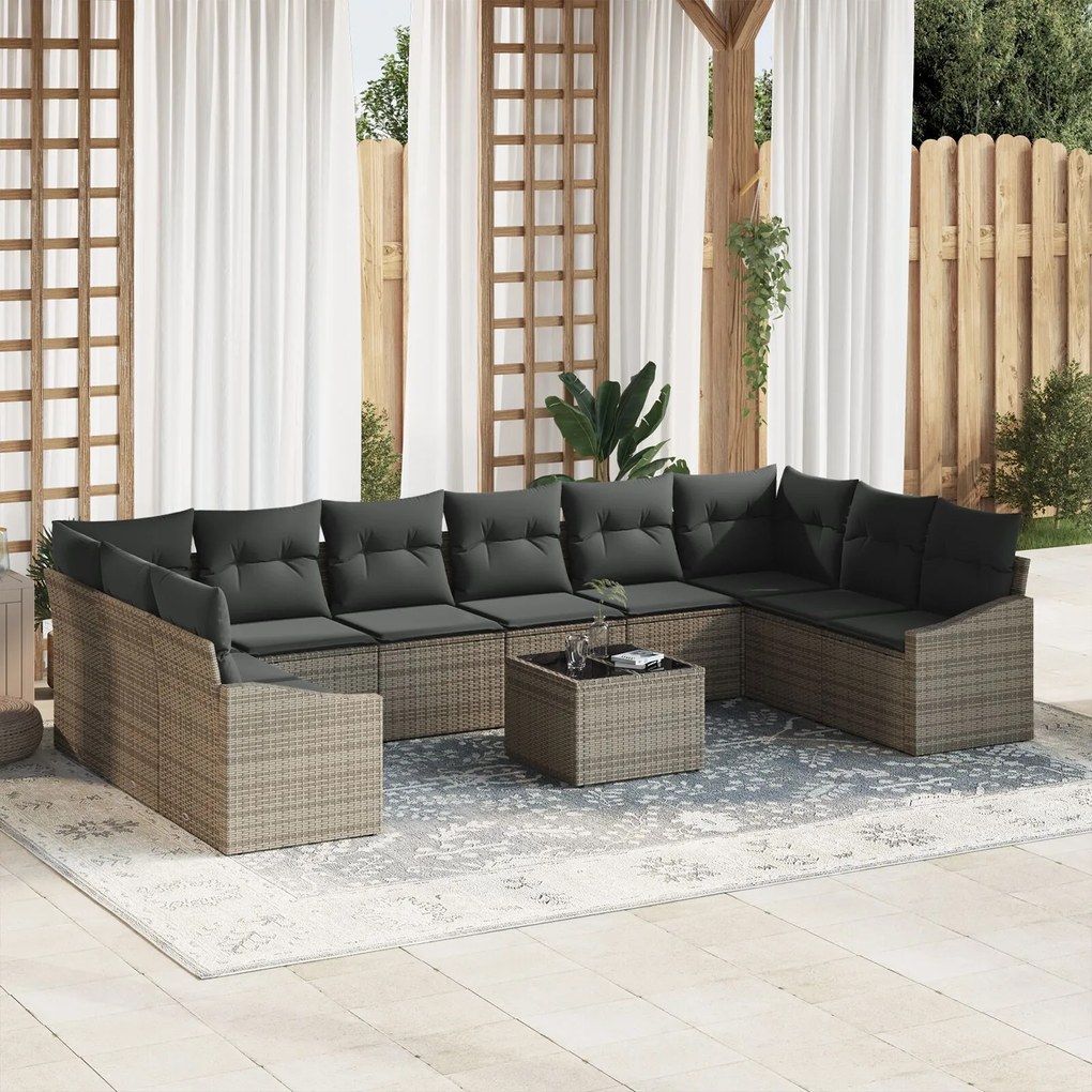 vidaXL Set de canapele pentru grădină 11 pcs Gri Rattan poli