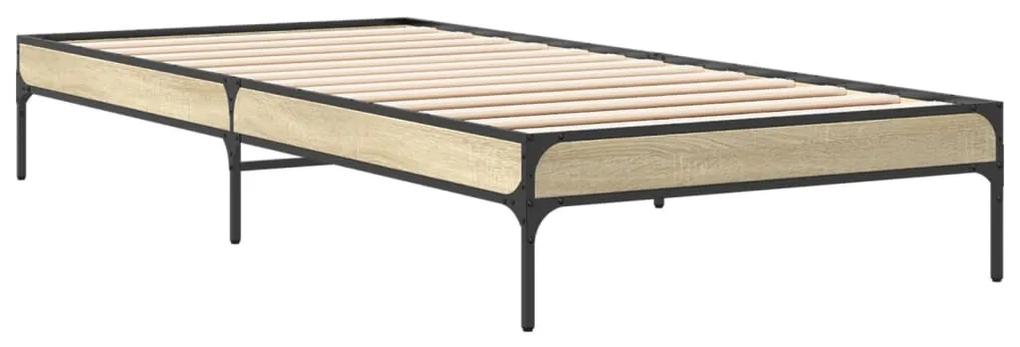 845057 vidaXL Cadru de pat, stejar sonoma, 75x190 cm, lemn prelucrat și metal