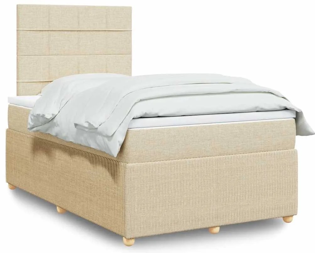 vidaXL Pat box spring cu saltea, crem, 120x200 cm, textil
