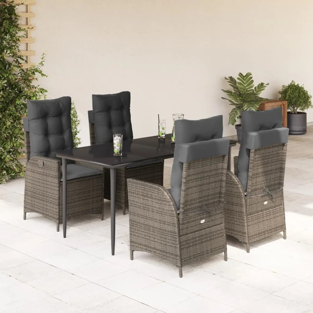 vidaXL Set mobilier de grădină cu perne, 5 piese, gri, poliratan