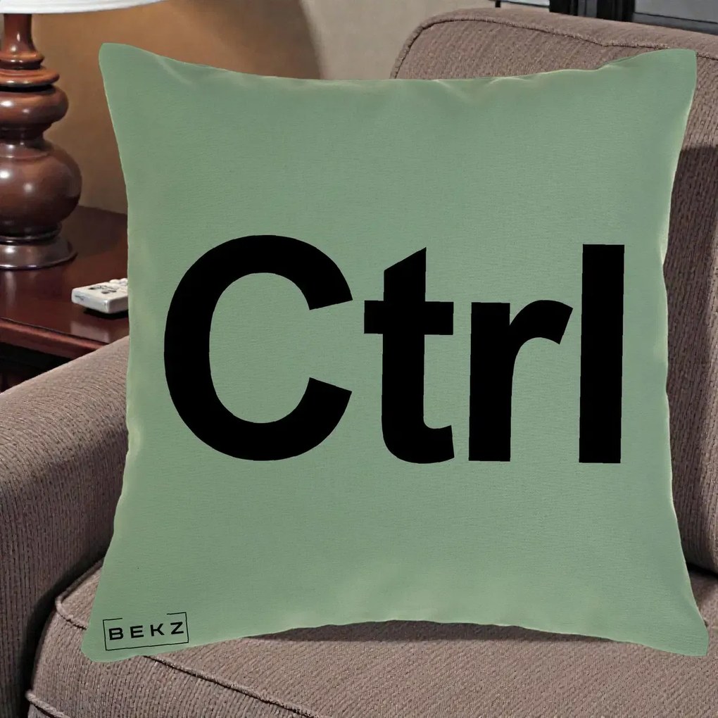 Perna Personalizata Tasta Ctrl Tipografie Bold, 40x40 cm, Verde, Husa Detasabila, Perna Inclusa, BEKZ®