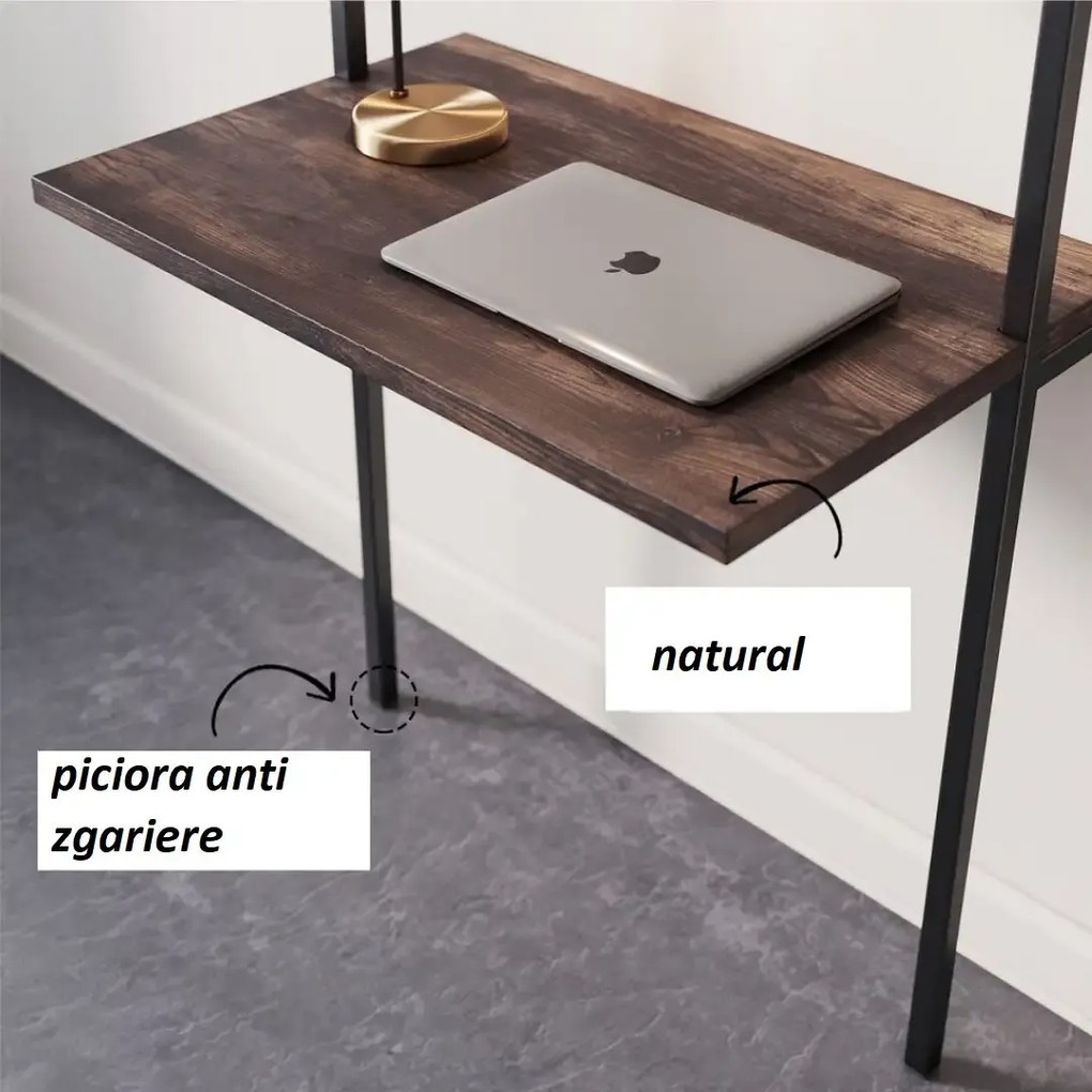 Biblioteca lemn, Seria A-620, Homs, negru/natur, 200 x 70 x 50 cm, lemn/metal,30283