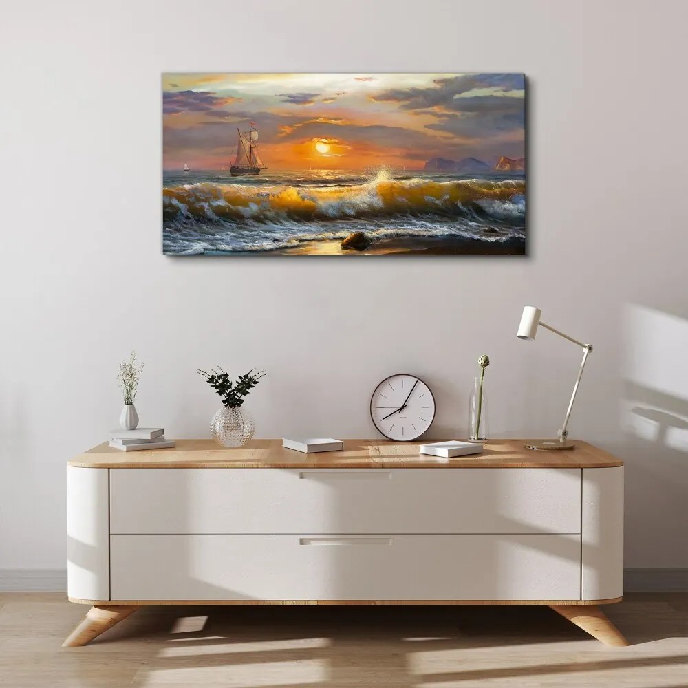Tablou canvas valuri de coastă apus de soare