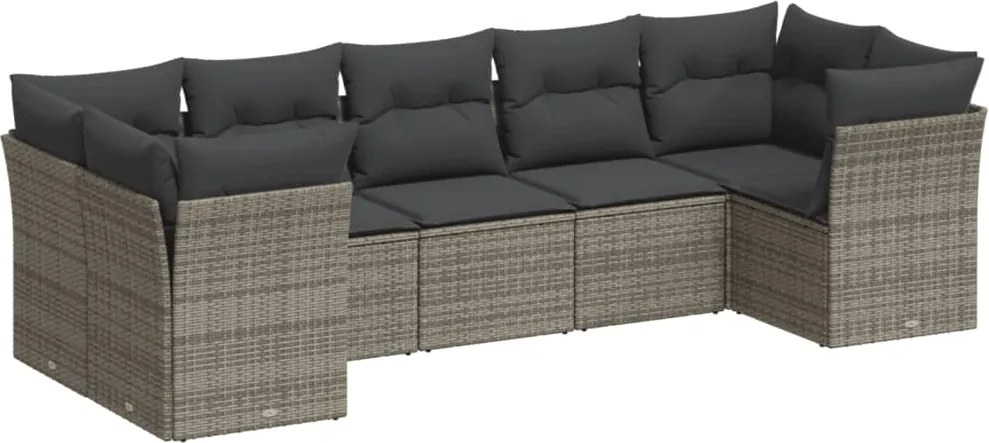 vidaXL Set canapele de grădină, 7 piese, cu perne, gri, poliratan