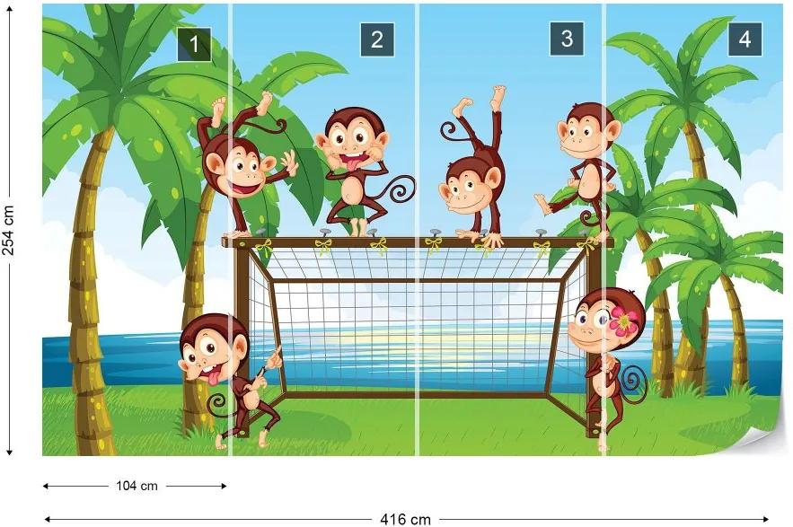 Fototapet GLIX - Football Monkeys Cartoon + adeziv GRATUIT Tapet nețesute - 416x254 cm