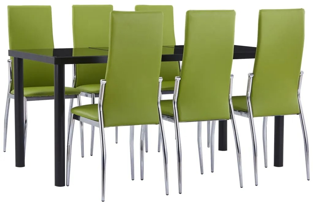 3053049 vidaXL Set mobilier de bucătărie, 7 piese, verde, piele ecologică