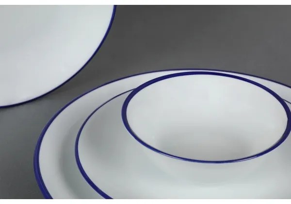 Set de veselă din porțelan, 24 piese, alb/albastru