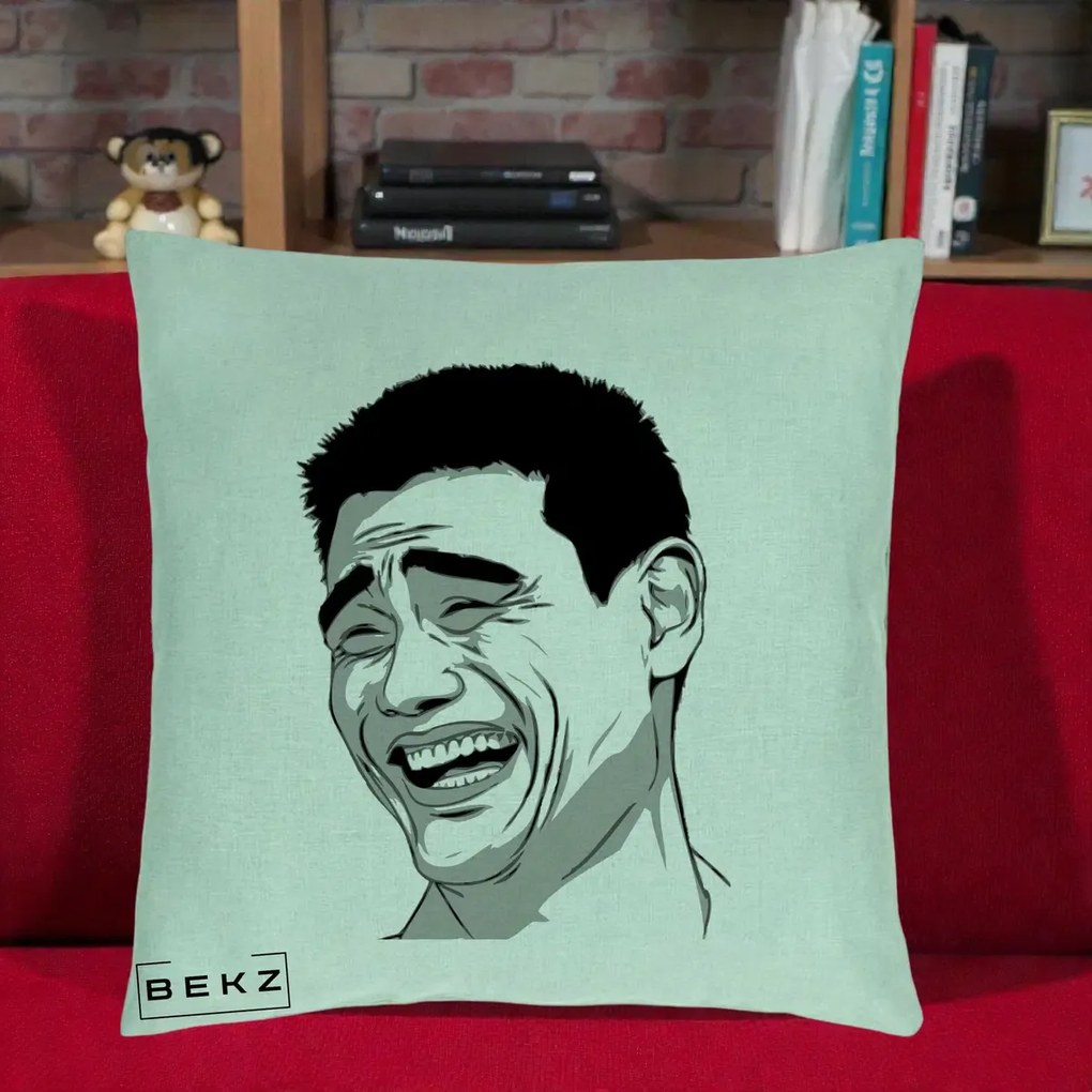 Perna Decorativa Yao Ming Meme, 40x40 cm, Verde Menta, Husa Detasabila, Perna Inclusa, BEKZ®
