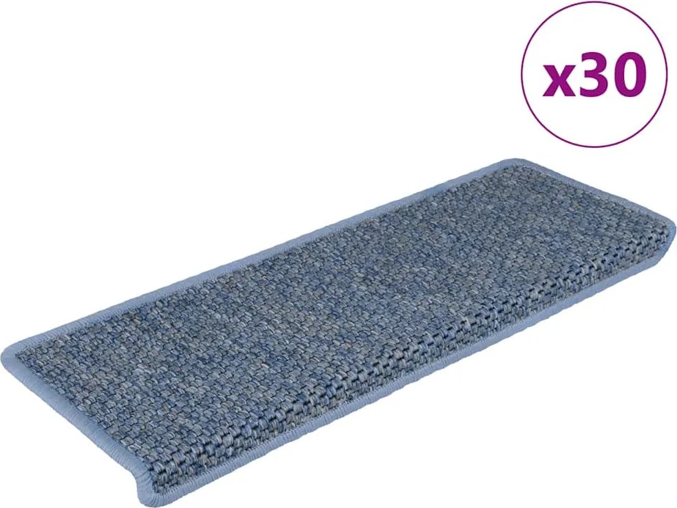 vidaXL Covorașe scări autoadezive, 30 buc. albastru 65x21x4 cm, sisal