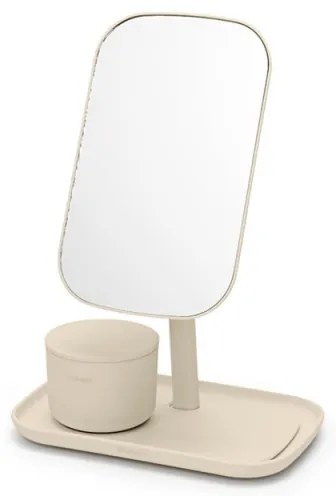 Oglinda cu suport pentru accesorii Brabantia ReNew 1006271, 28.3x20x12.6 cm, Baza antiderapanta, Reglabila la 360°, Bej