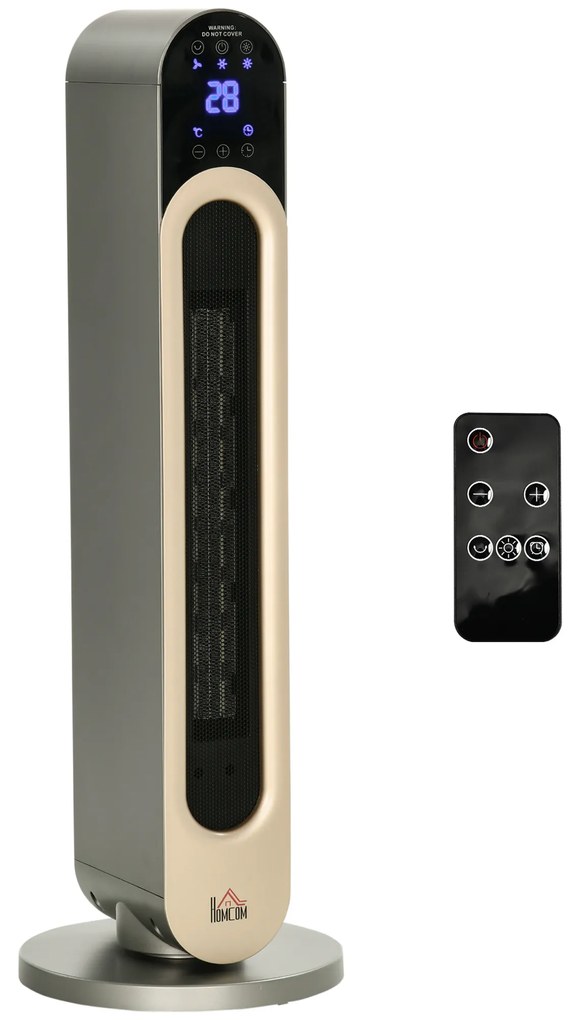 Incalzitor electric oscilant cu 3 moduri de incalzire cu temperatura reglabila si telecomanda, din ABS, Φ25x73,5 cm, argintiu HOMCOM | Aosom RO