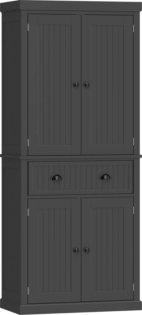 HOMCOM Bufet înalt bucătărie, dulap de bucătărie cu 4 uși, sertar și polițe reglabile, 76,2 x 40,2 x 183 cm, negru | Aosom Romania