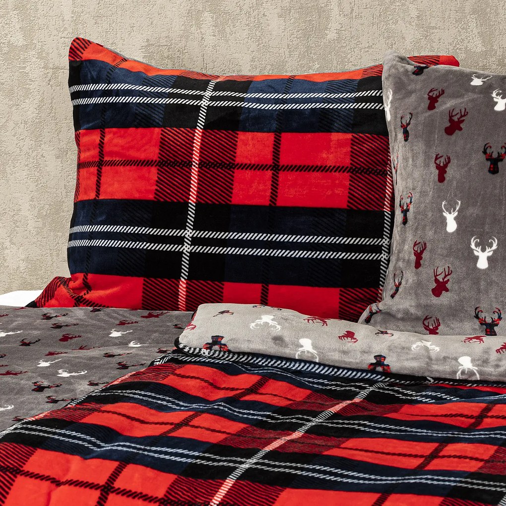 Lenjerie de pat din microflanelă 4Home Carouri roșu, 140 x 220 cm, 70 x 90 cm