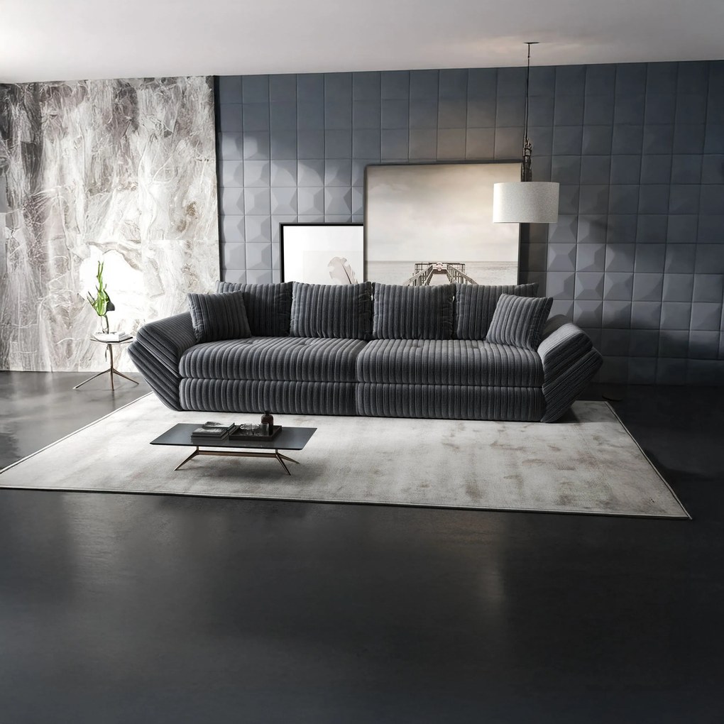 Canapea extensibilă dumonde cu ladă de depozitare si sezut confortabil din spuma high-density, Loana Ambience Gri 300x100 cm