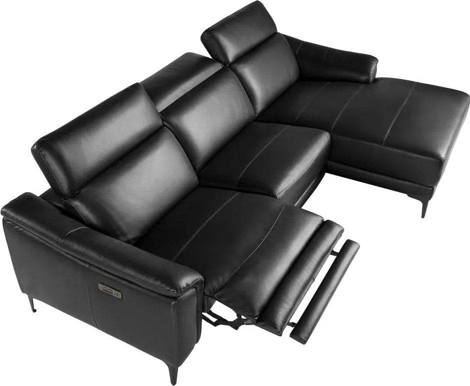 Coltar LUX design italian cu sezlong dreapta si functia relax Cowhide negru