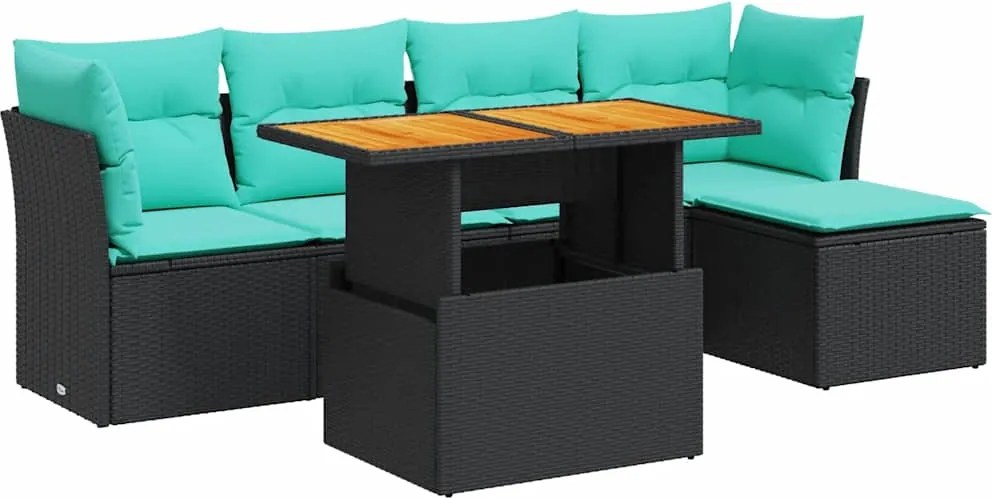 vidaXL Set mobilier de grădină cu perne, 6 piese, negru, poliratan