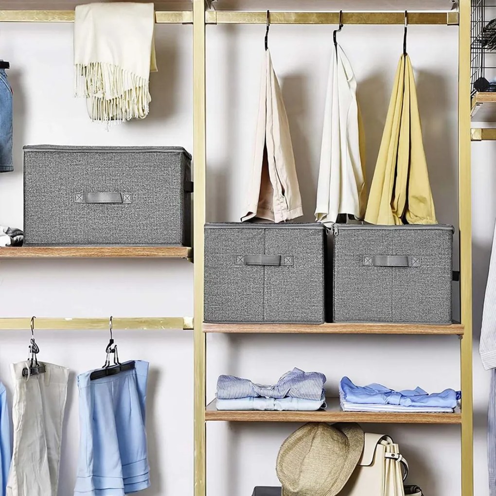 SongmicsHome Cutii de depozitare ELVIS, 3 buc, 40x30x25cm, gri